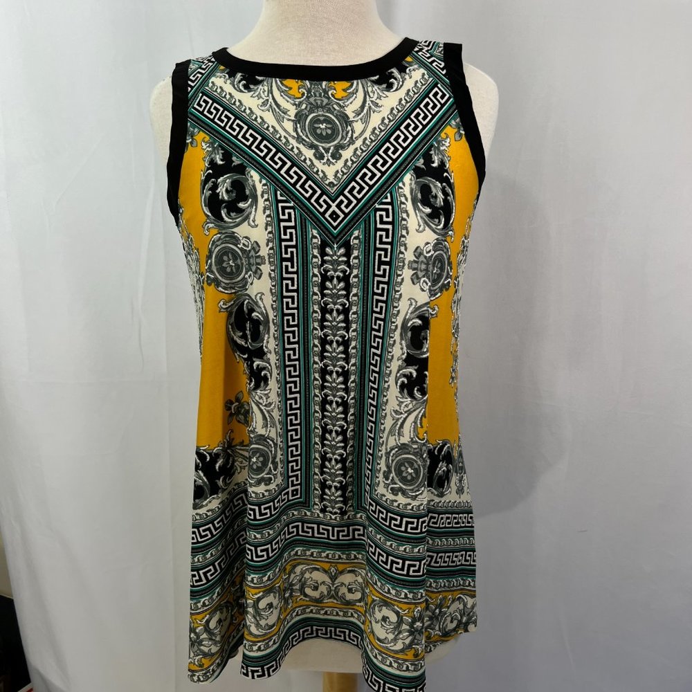 EST.1946 Boho Shirt Sz S Sleeveless NWT Gold Black Green Stretch Tunic